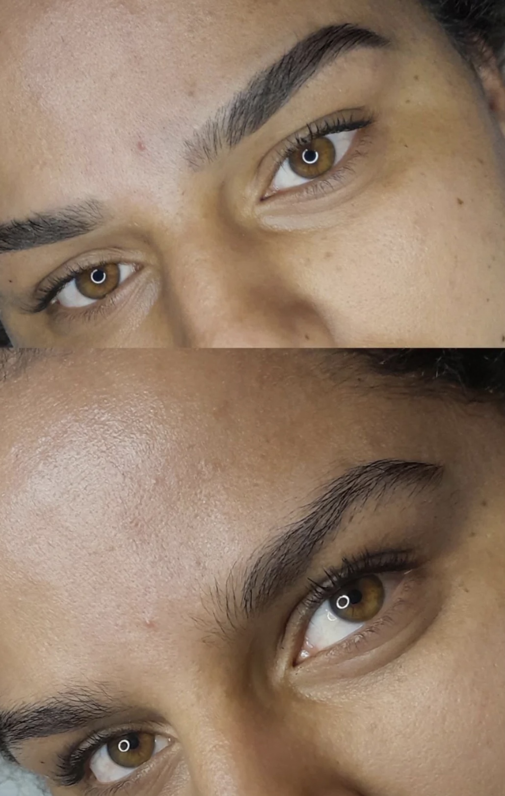 Antes e depois do olhar com sobrancelhas definidas