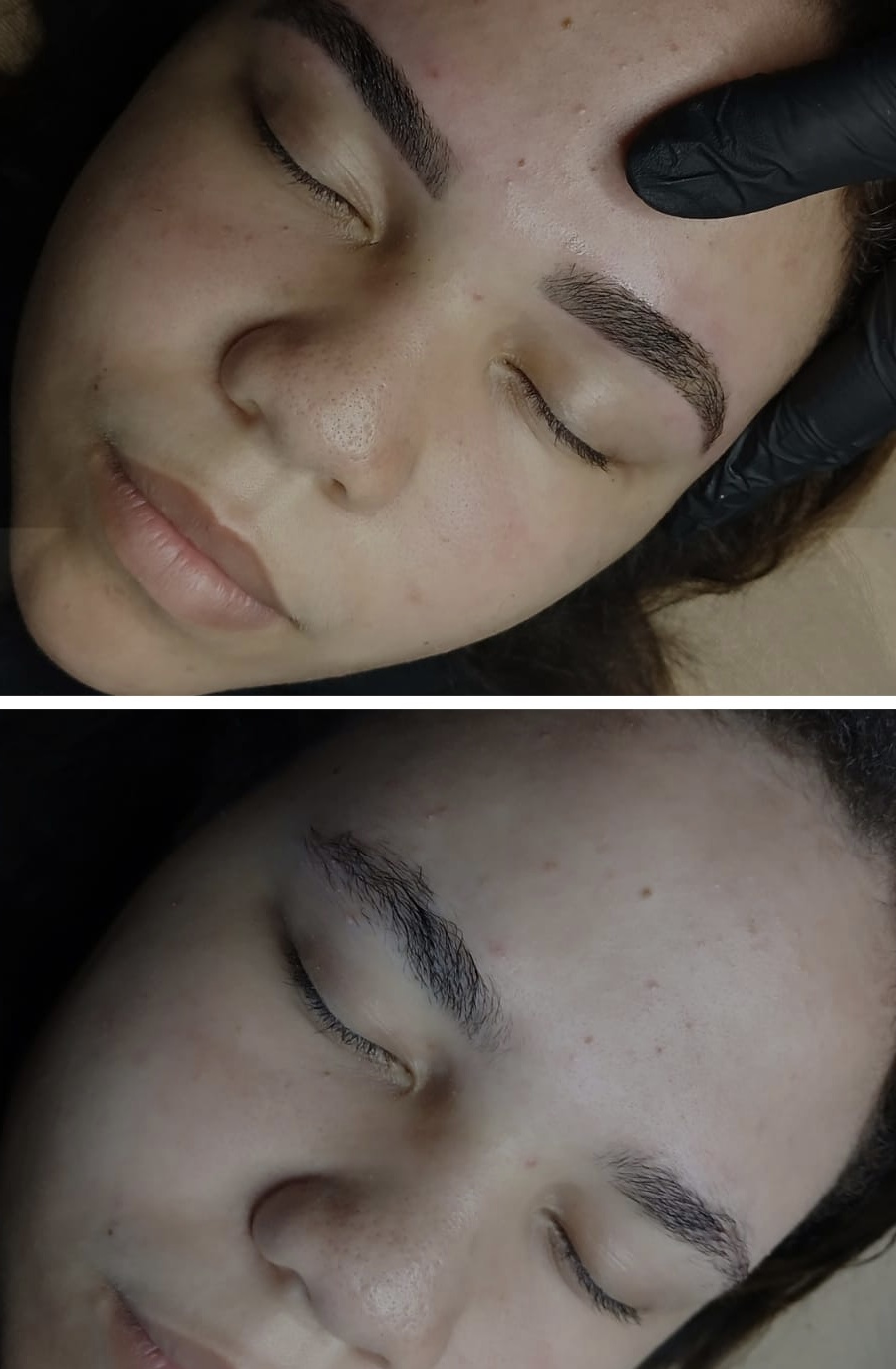 Antes e depois do design de sobrancelhas
